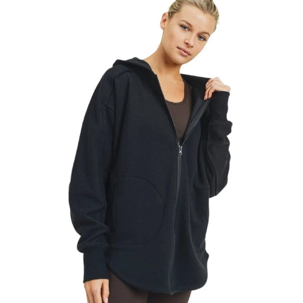 Mono B Longline Zip-Up Hooded Jacket Fleeced Lined Long Dolman Sleeve Sz: S/M